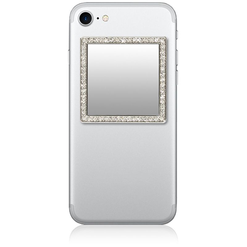 iDecoz Unbreakable Square Phone Mirror - Silver with Crystals