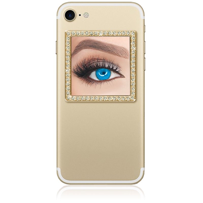 iDecoz Unbreakable Square Phone Mirror - Gold with Crystals