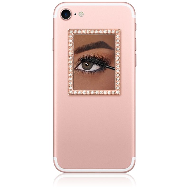 Unbreakable Rectangle Phone Mirror - Rose Gold with Crystals 