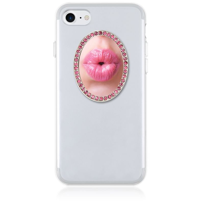 iDecoz Unbreakable Oval Phone Mirror - Silver with Pink Crystals