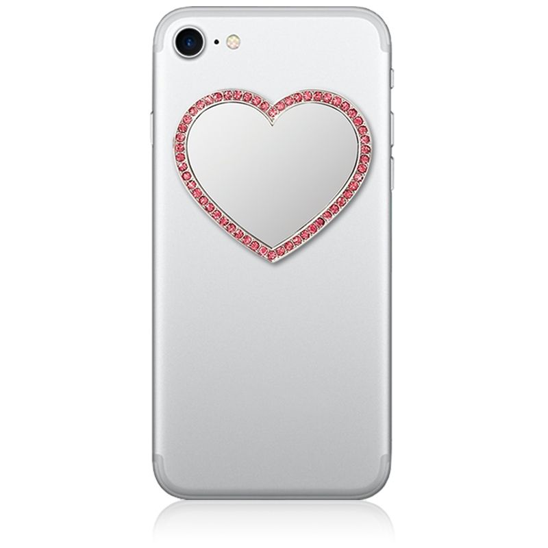 iDecoz מראת לב בלתי שבירה לטלפון - כסוף בשילוב קריסטלים ורודים
