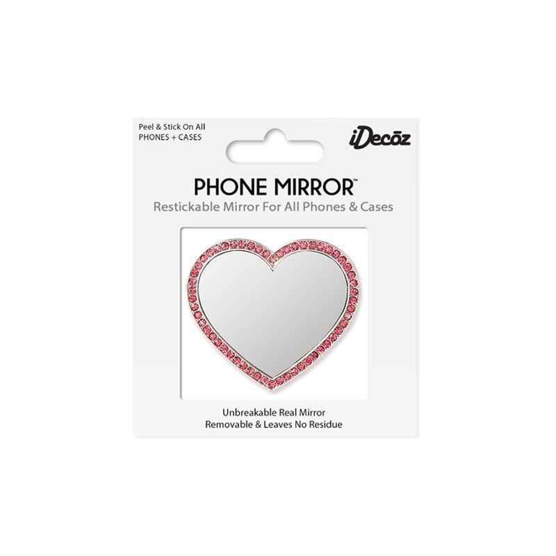 iDecoz Unbreakable Heart Phone Mirror - Silver with Pink Crystals