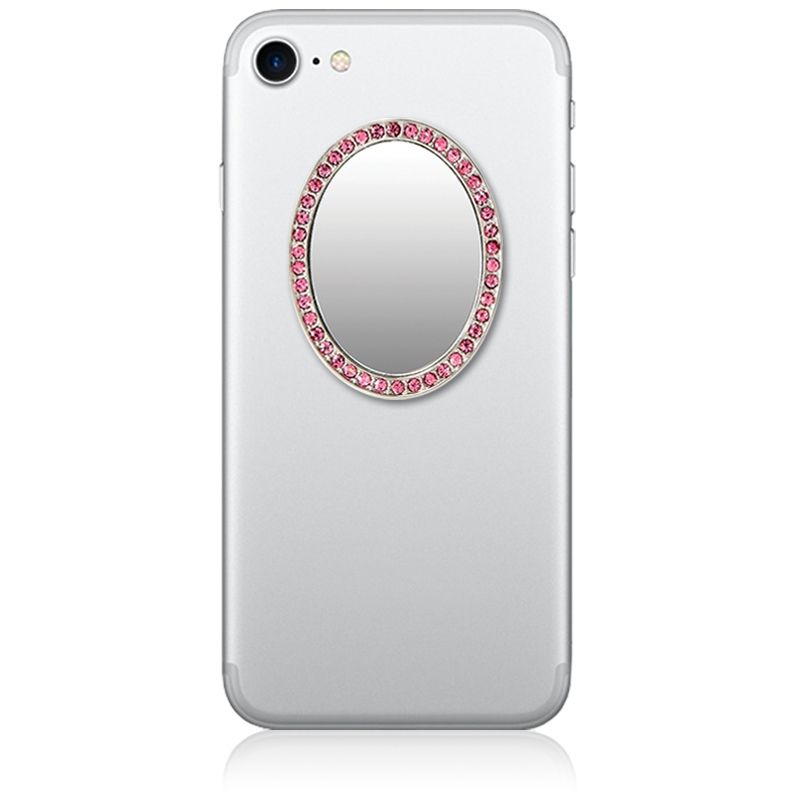 iDecoz Unbreakable Oval Phone Mirror - Silver with Pink Crystals