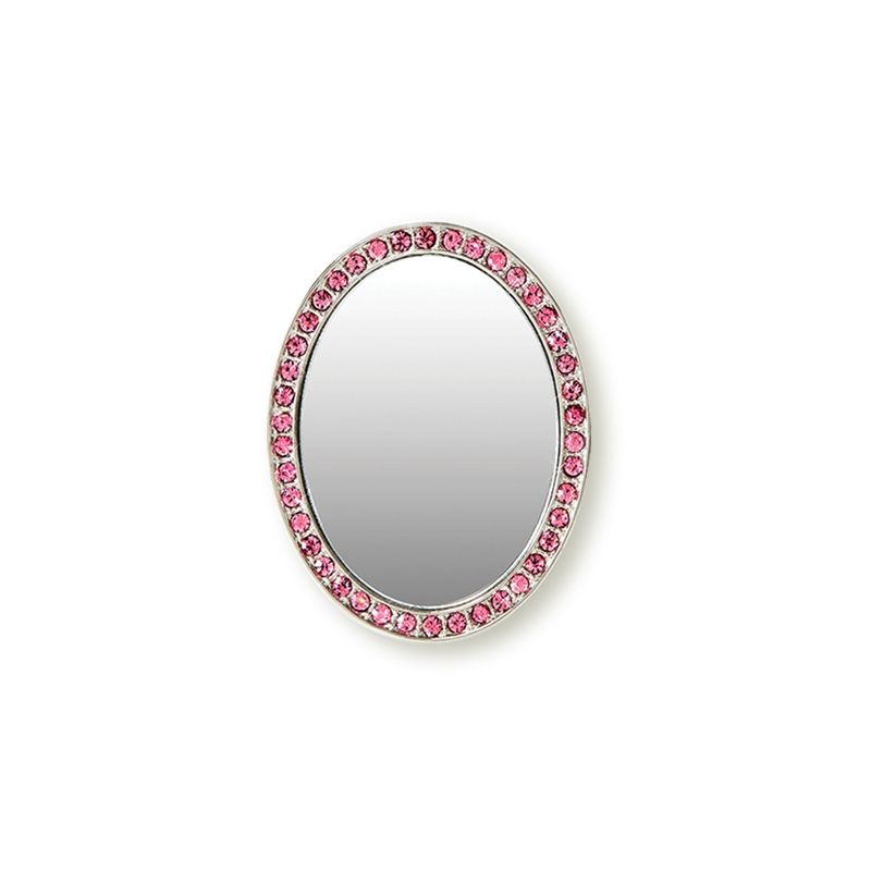 iDecoz Unbreakable Oval Phone Mirror - Silver with Pink Crystals