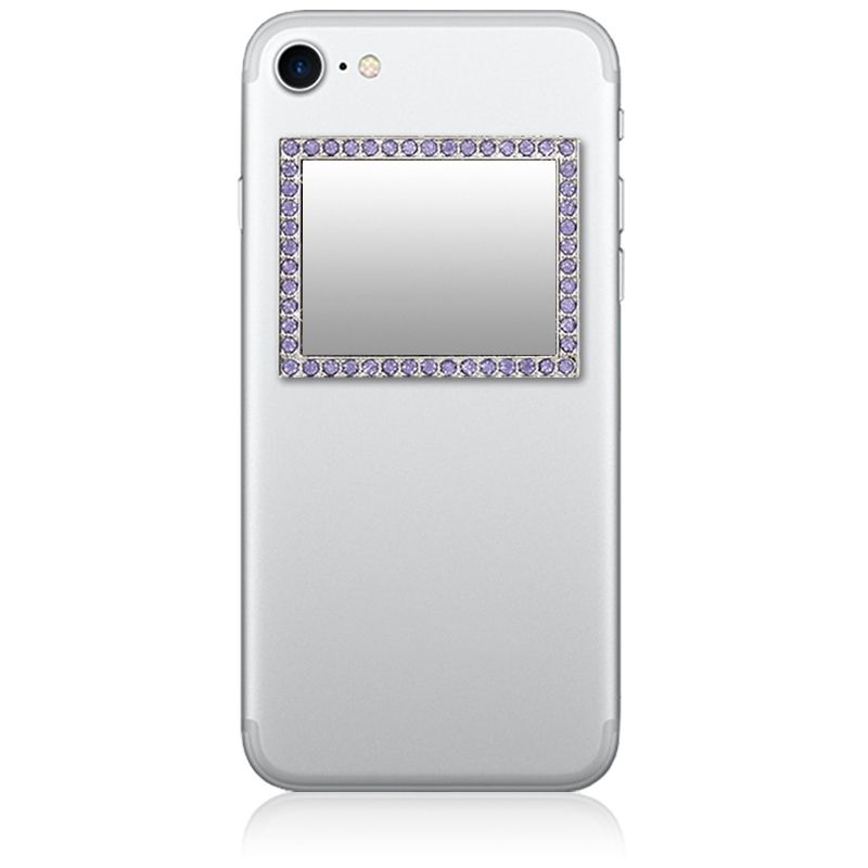 iDecoz Unbreakable Rectangle Phone Mirror - Silver with Purple Crystals