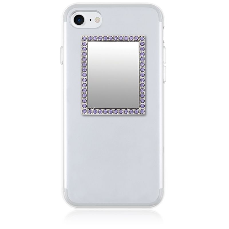 Unbreakable Rectangle Phone Mirror - Silver with Purple Crystals