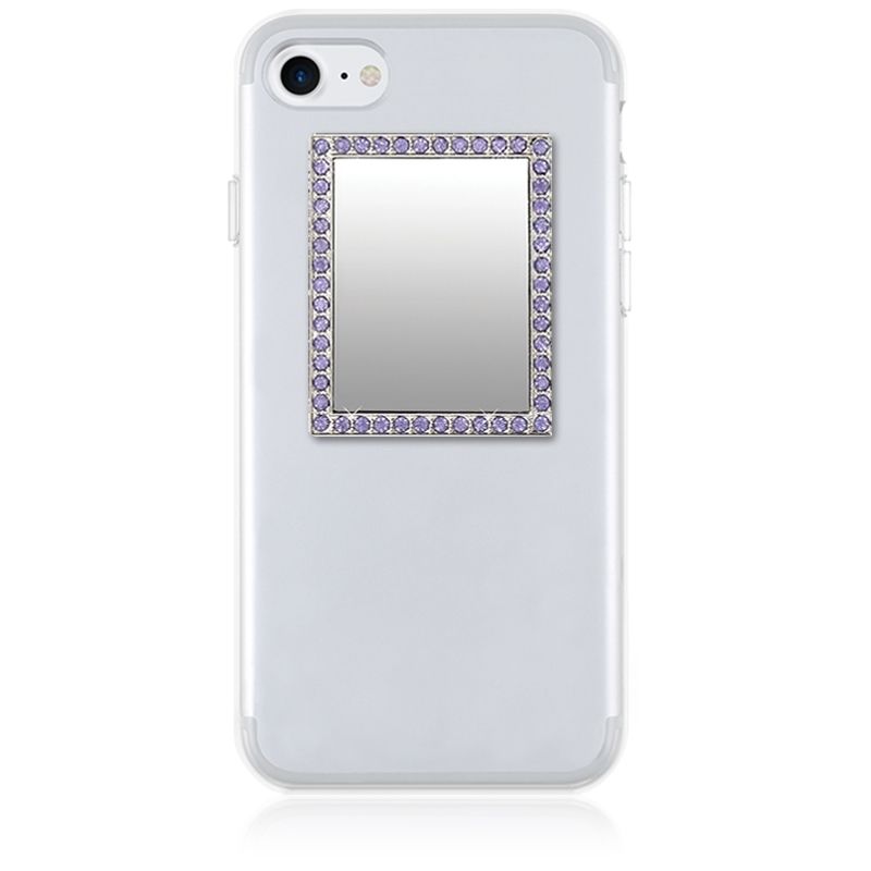 iDecoz Unbreakable Rectangle Phone Mirror - Silver with Purple Crystals