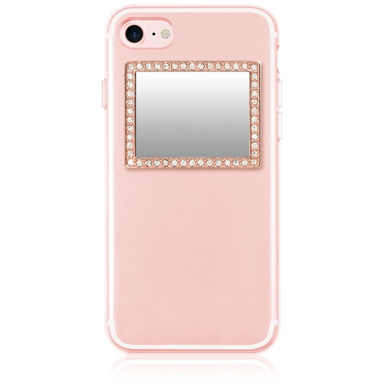 iDecoz Unbreakable Rectangle Phone Mirror - Rose Gold with Crystals 