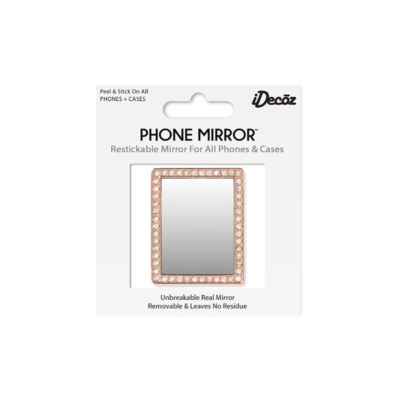 iDecoz Unbreakable Rectangle Phone Mirror - Rose Gold with Crystals 