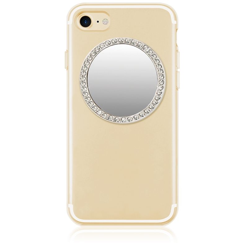 iDecoz Unbreakable Circle Phone Mirror - Silver with Crystals