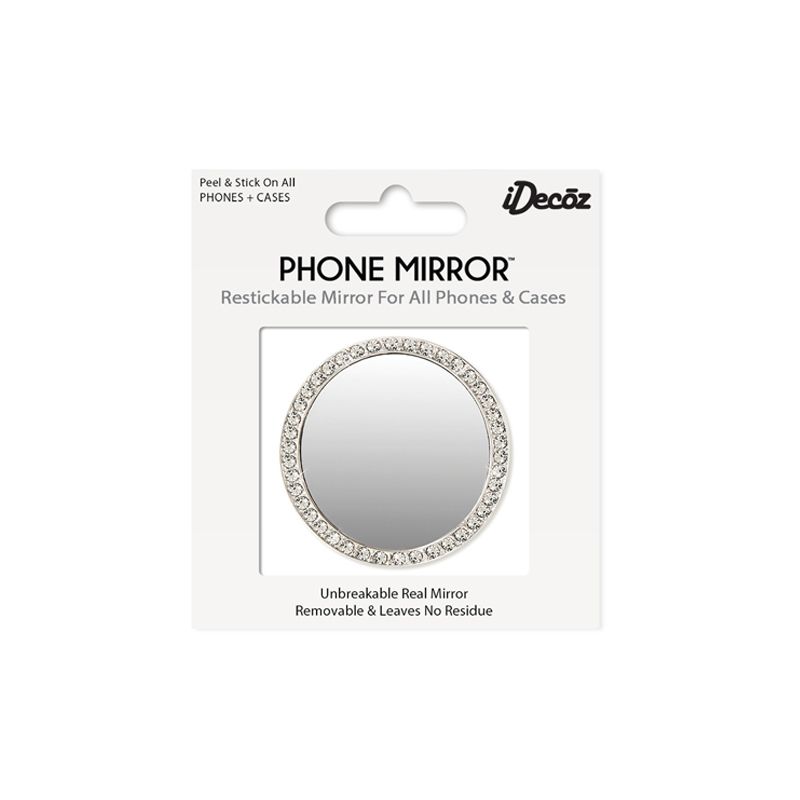 iDecoz Unbreakable Circle Phone Mirror - Silver with Crystals