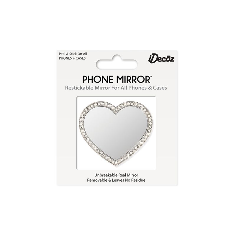 iDecoz Unbreakable Heart Phone Mirror - Silver with Crystals