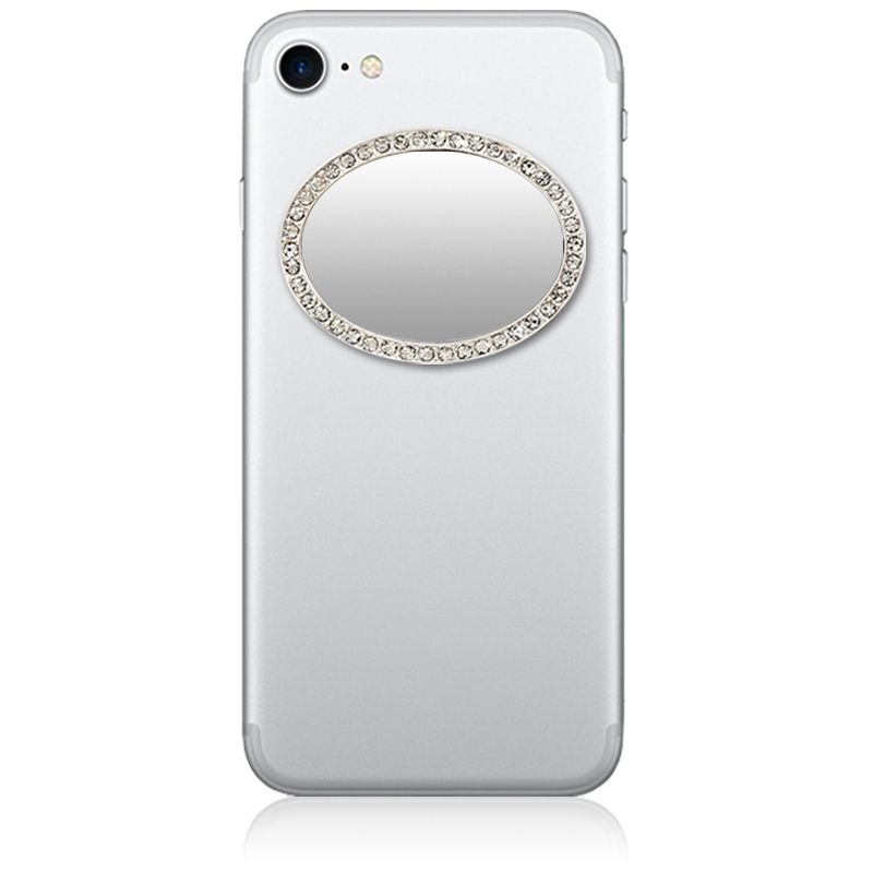 Unbreakable Oval Phone Mirror - Silver with Crystals