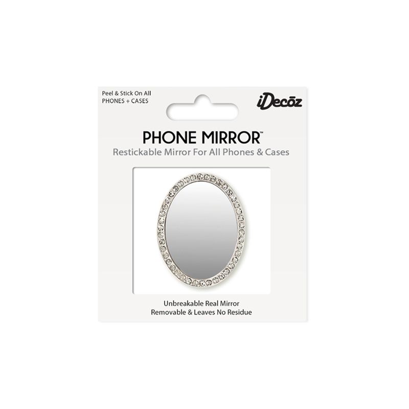 iDecoz Unbreakable Oval Phone Mirror - Silver with Crystals