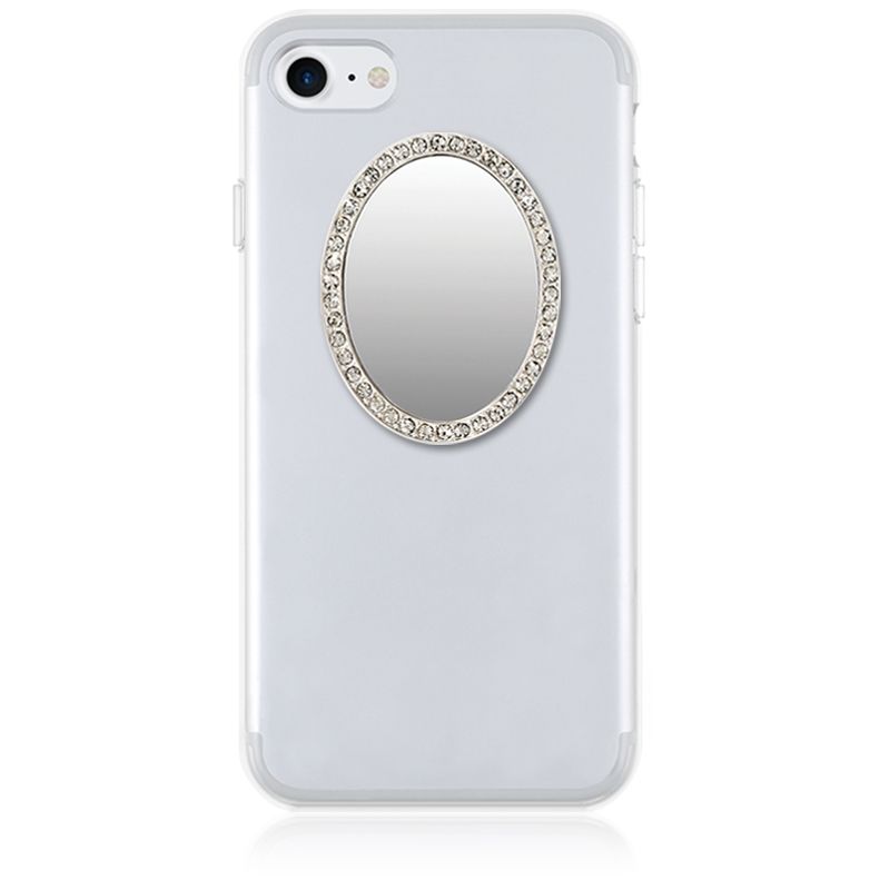 iDecoz Unbreakable Oval Phone Mirror - Silver with Crystals