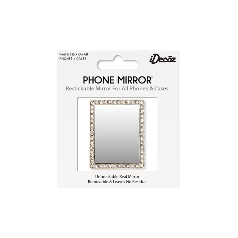 iDecoz Unbreakable Rectangle Phone Mirror - Silver with Crystals