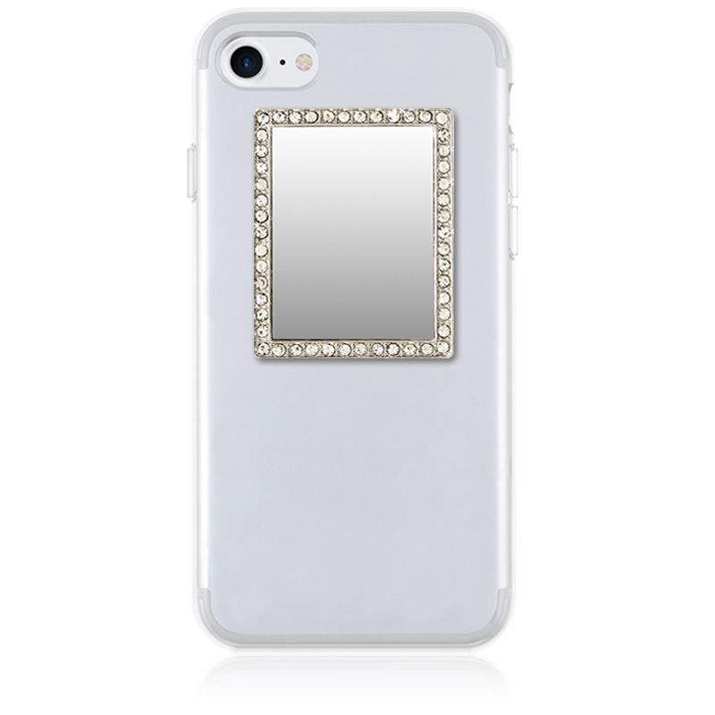 iDecoz Unbreakable Rectangle Phone Mirror - Silver with Crystals