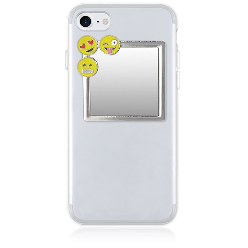 iDecoz Unbreakable Square Phone Mirror - Silver With Emoji Charms