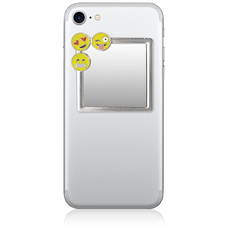 Unbreakable Square Phone Mirror - Silver With Emoji Charms