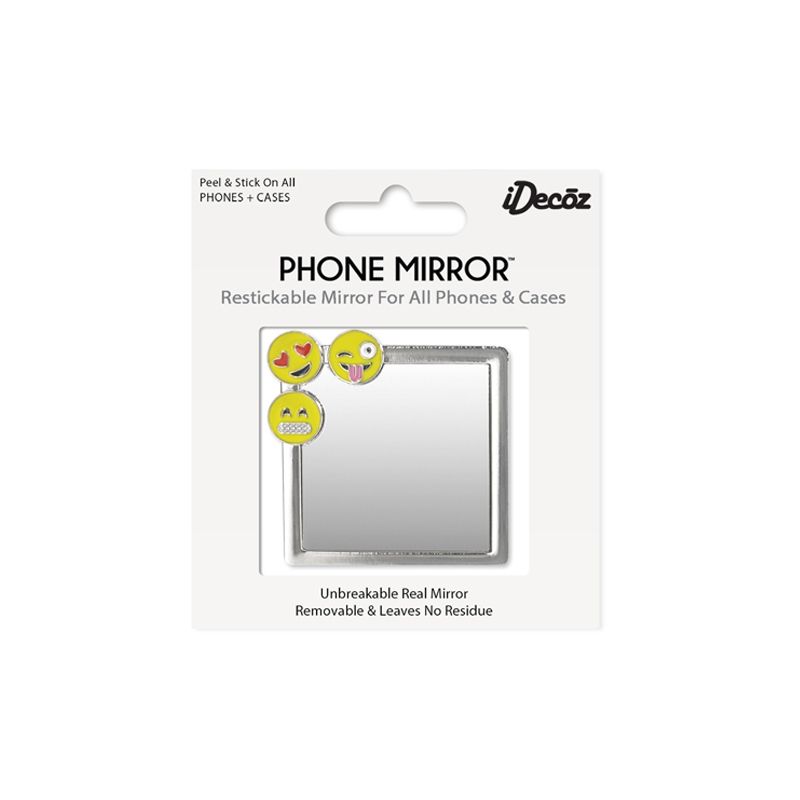 iDecoz Unbreakable Square Phone Mirror - Silver With Emoji Charms