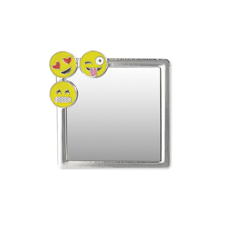 iDecoz Unbreakable Square Phone Mirror - Silver With Emoji Charms