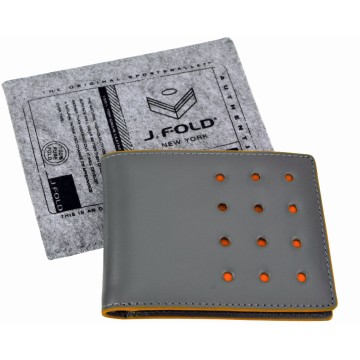 J.FOLD V-Twelve Leather Wallet with Coin Pouch - Grey