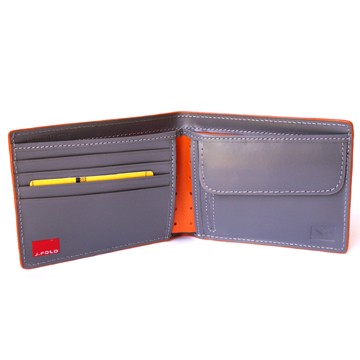 J.FOLD V-Twelve Leather Wallet with Coin Pouch - Grey