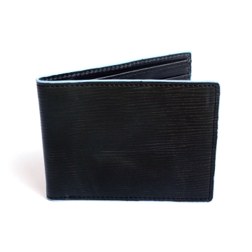 J.FOLD Heavy Grain Leather Wallet with Coin Pouch - Black / Blue Trim