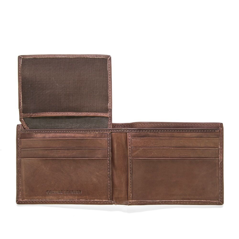 MUNDI Men's Crunch Leather Passcase Wallet - Brown
