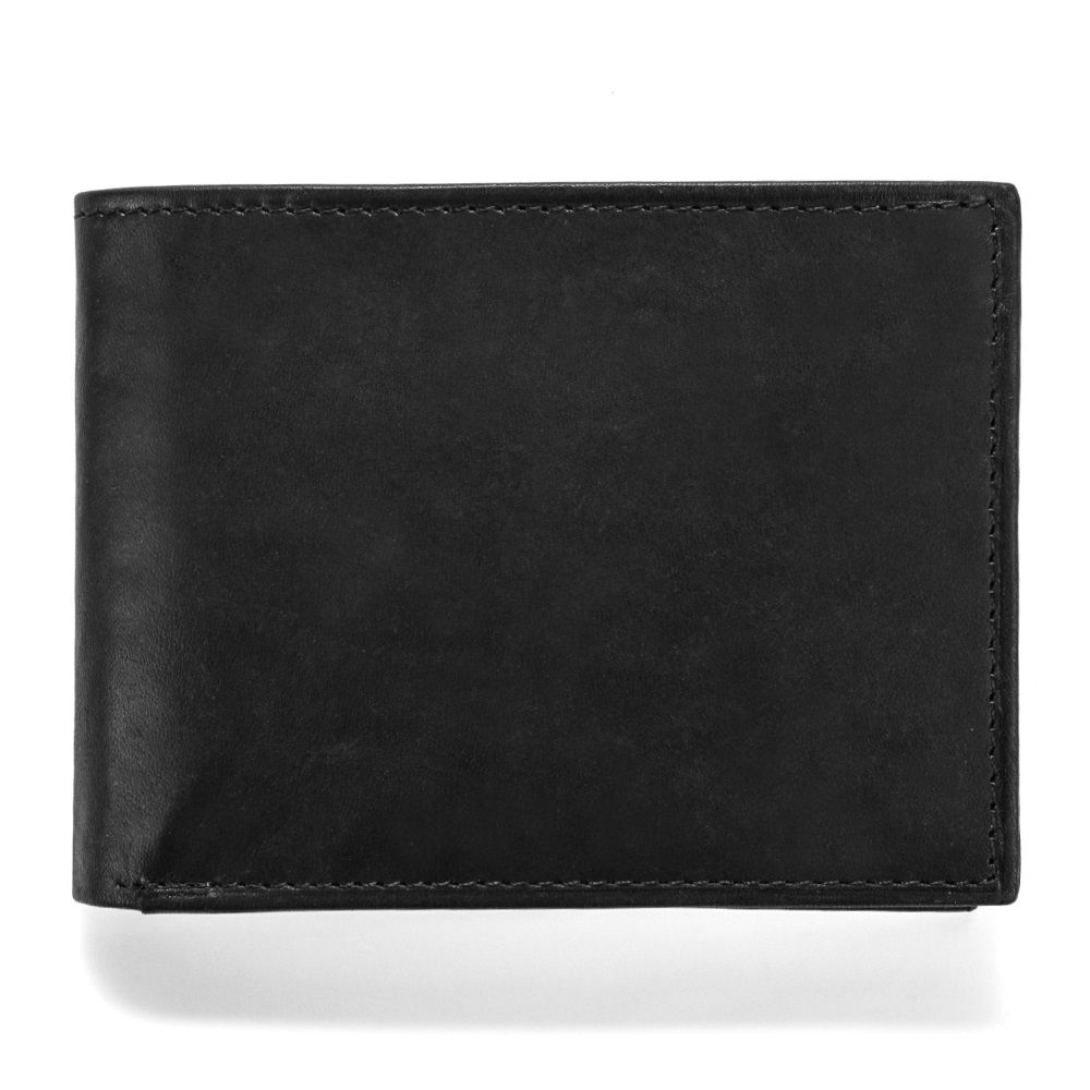 MUNDI Men's Crunch Leather Passcase Wallet with Removable Coin Pouch - Black