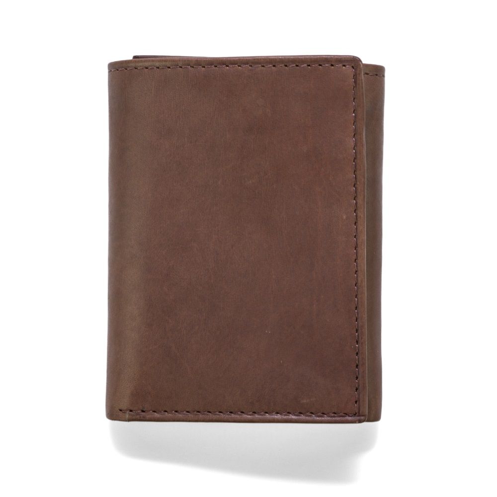 MUNDI Men's Crunch Leather Trifold Wallet - Brown