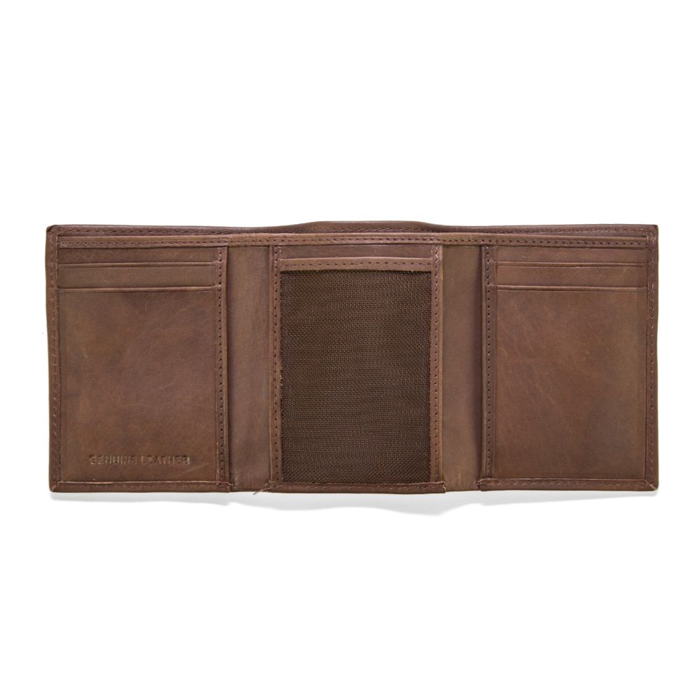 MUNDI Men's Crunch Leather Trifold Wallet - Brown