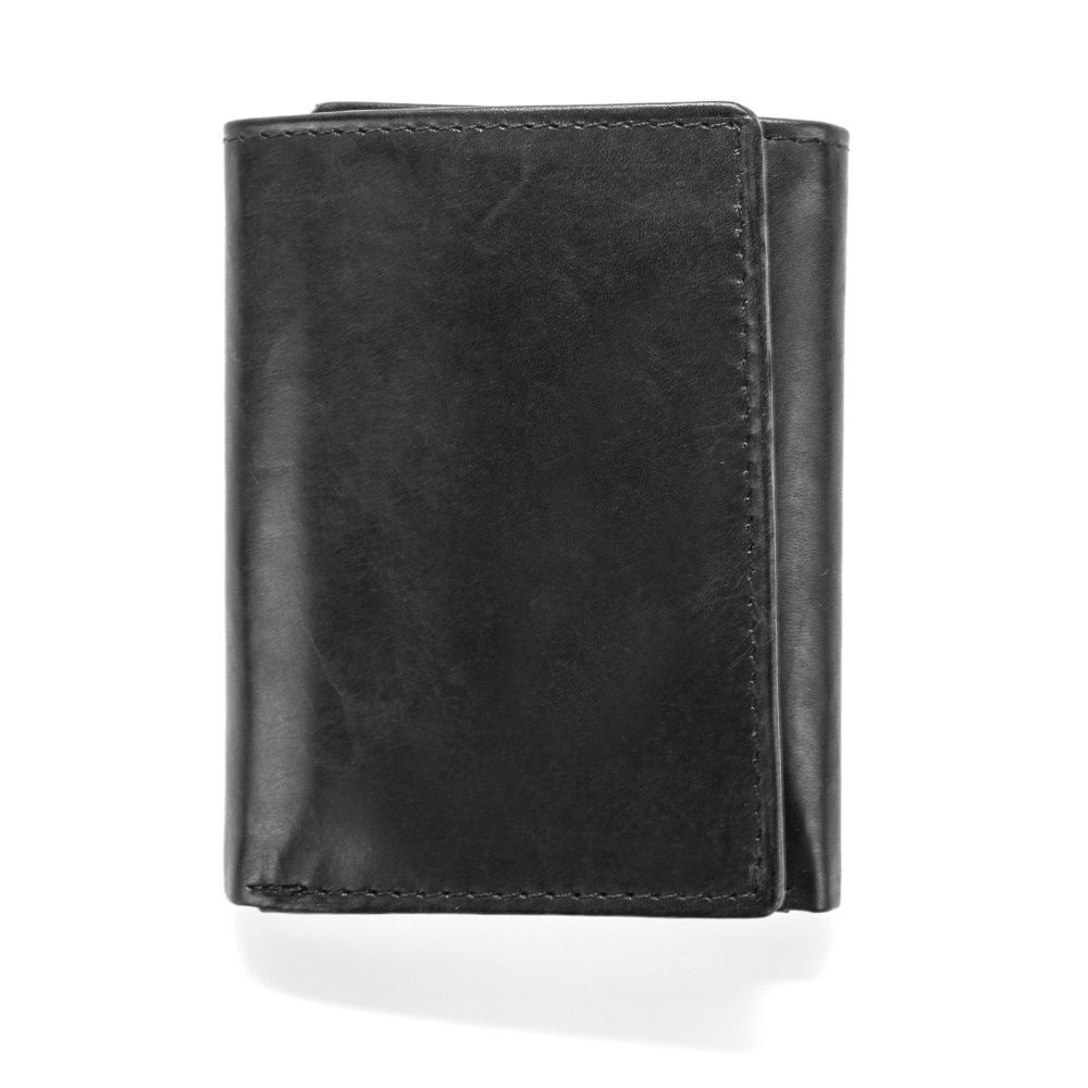 MUNDI Men's Crunch Leather Trifold Wallet Black - Wallets Brands