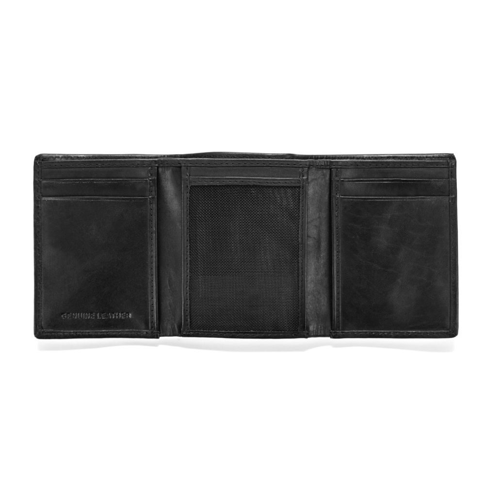 MUNDI Men's Crunch Leather Trifold Wallet - Black