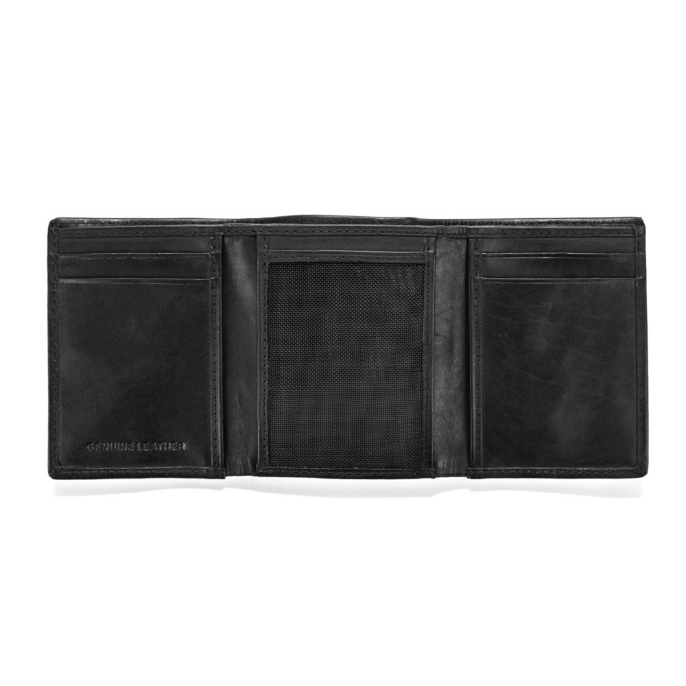 MUNDI Men's Crunch Leather Trifold Wallet - Black