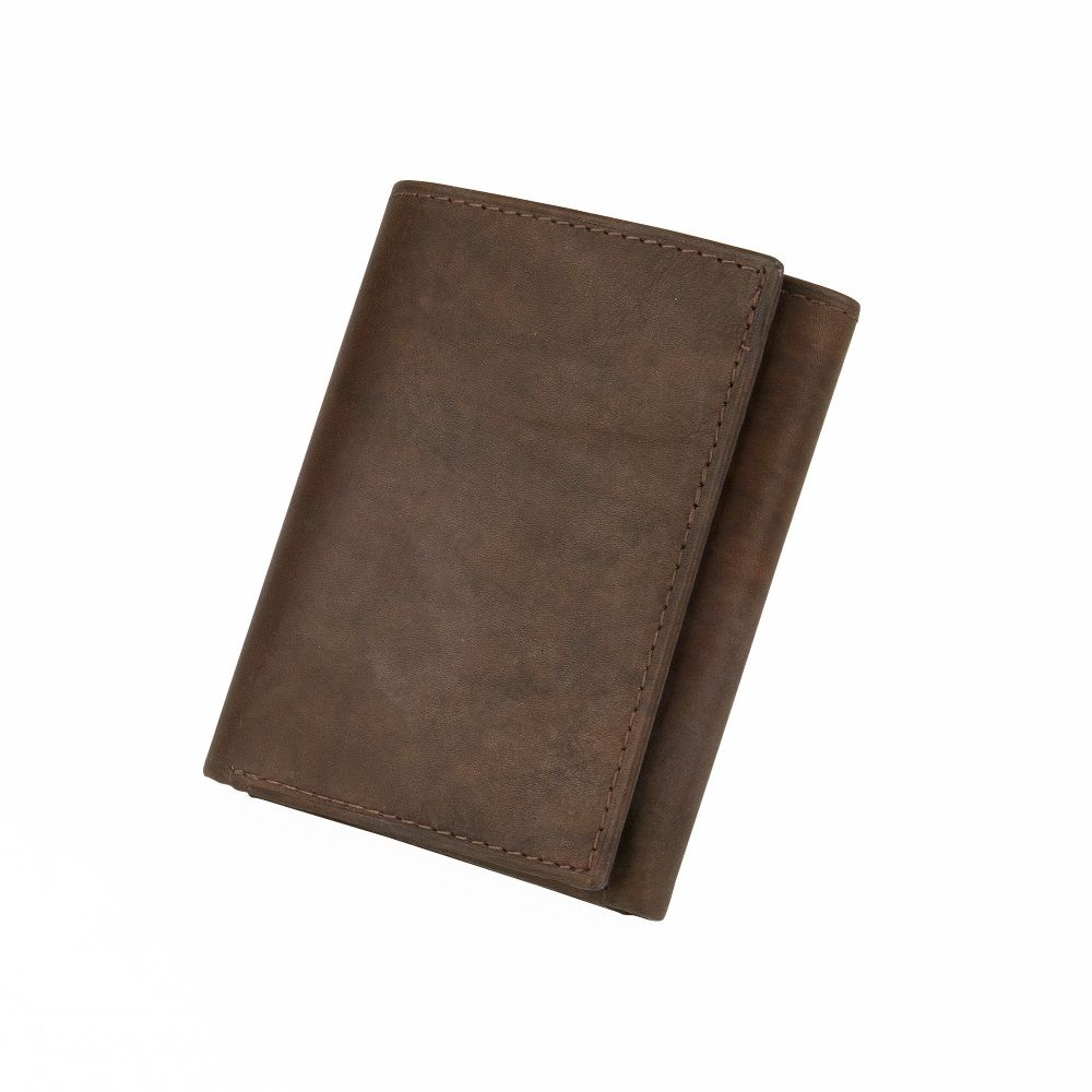 MUNDI Men's Antique Leather Trifold Wallet - Brown