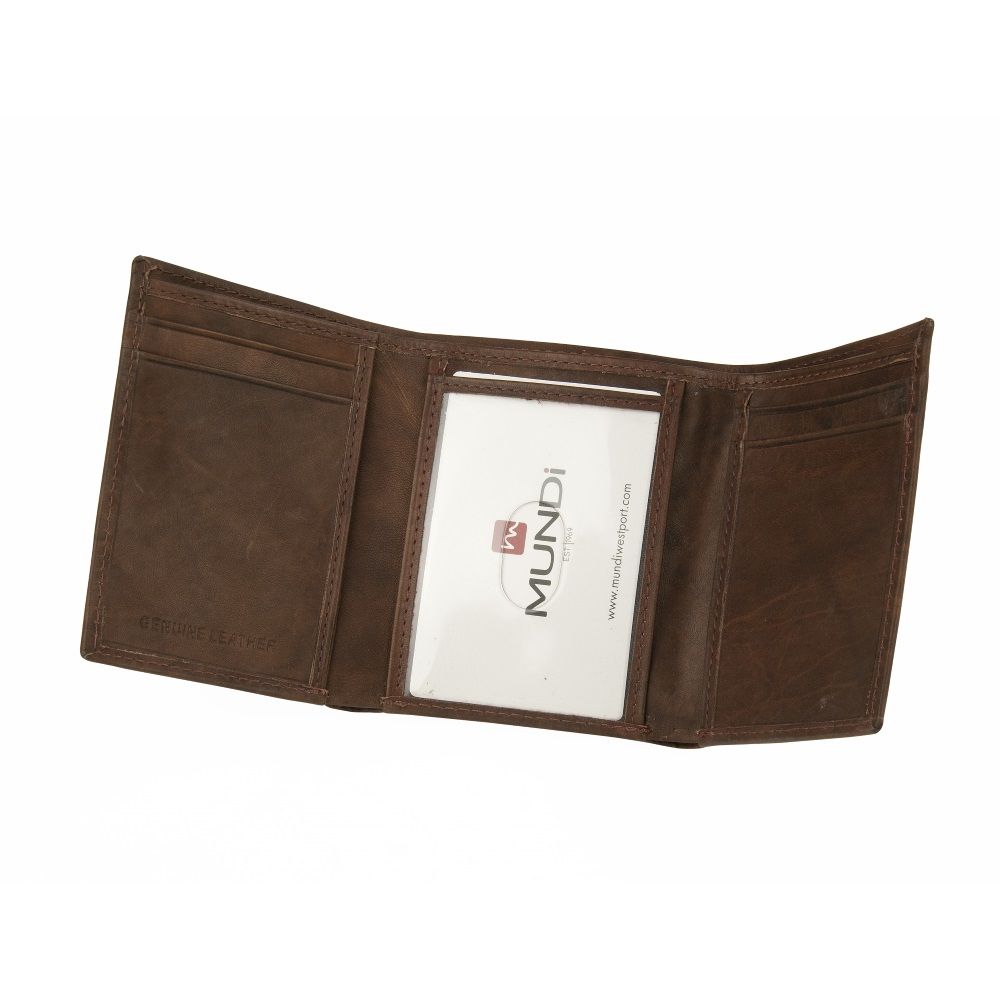 MUNDI Men's Antique Leather Trifold Wallet - Brown