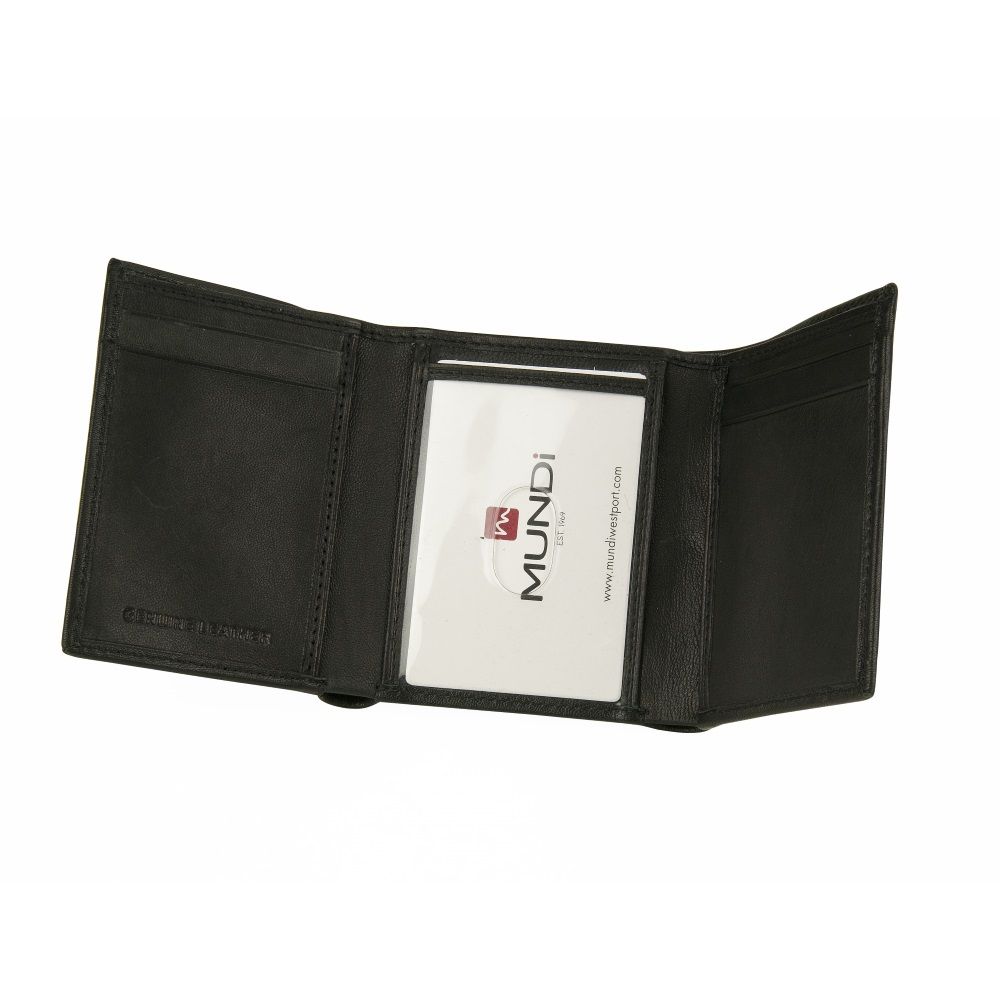 MUNDI Men's Leather Trifold Wallet - Black