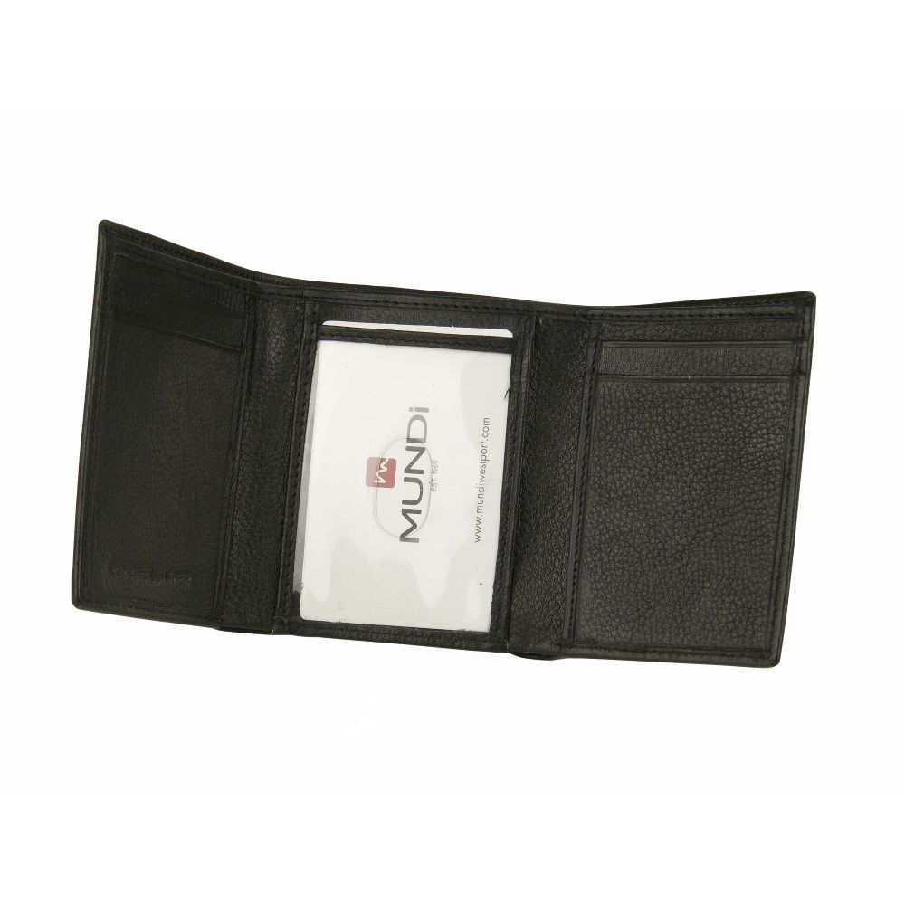 MUNDI Men's Pebble Leather Trifold Wallet - Black