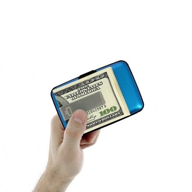 Aluminum Wallet with Money Clip - Blue