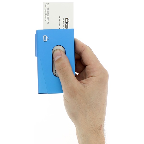 OGON Aluminum Business card holder One Touch - Blue