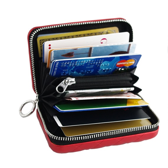 OGON Aluminum Wallet Quilted Zipper - Red