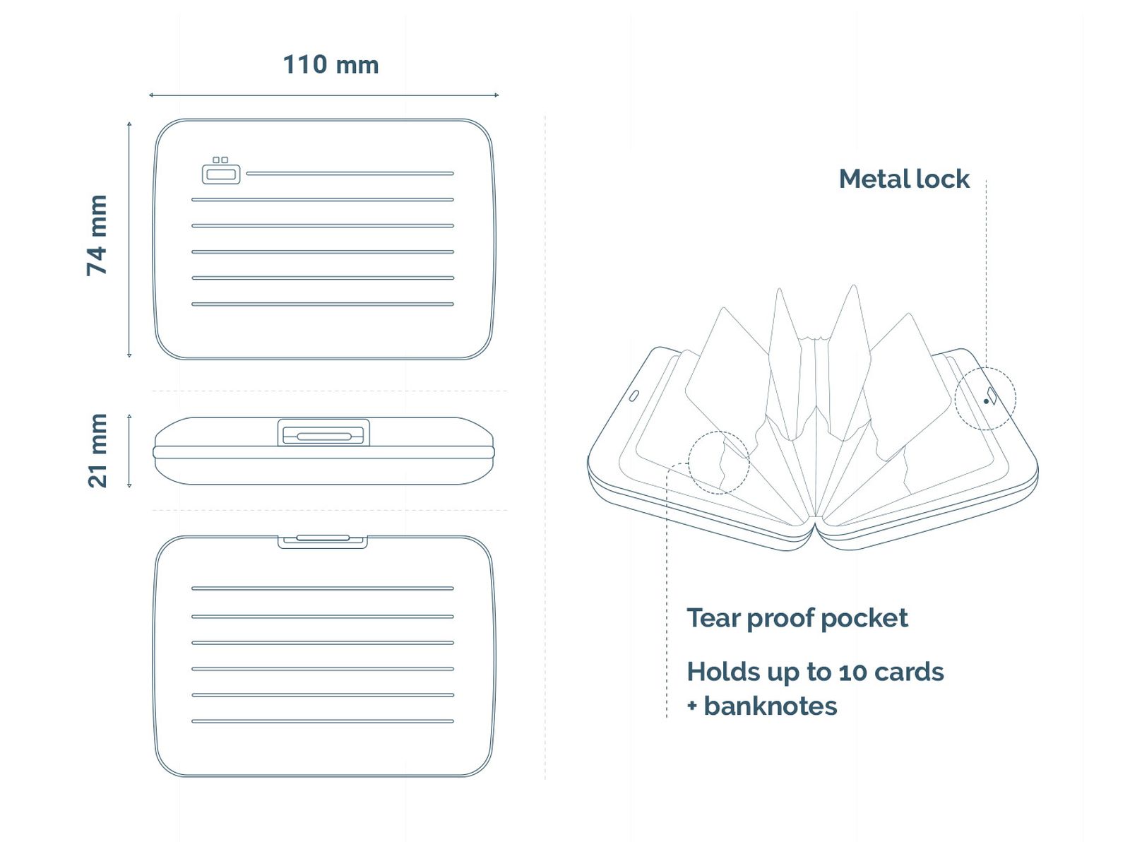 OGON Aluminum Wallet Smart Case V2.0 - Platinium