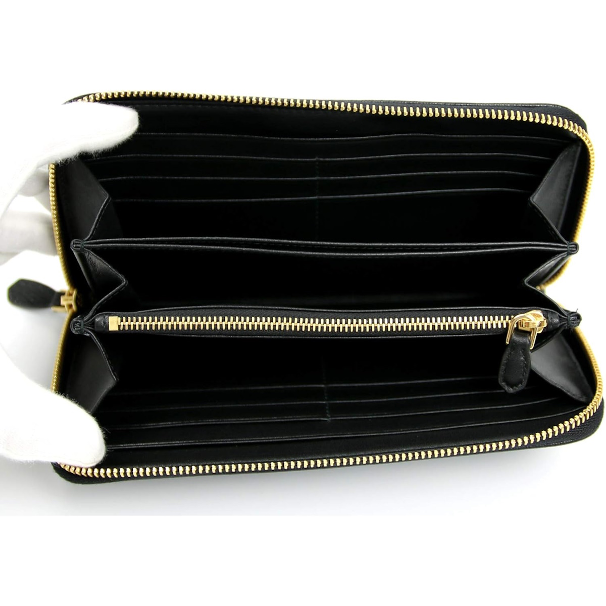 Prada Vitello Women's 1MH176 Leather Wallet With Zip Around - Black