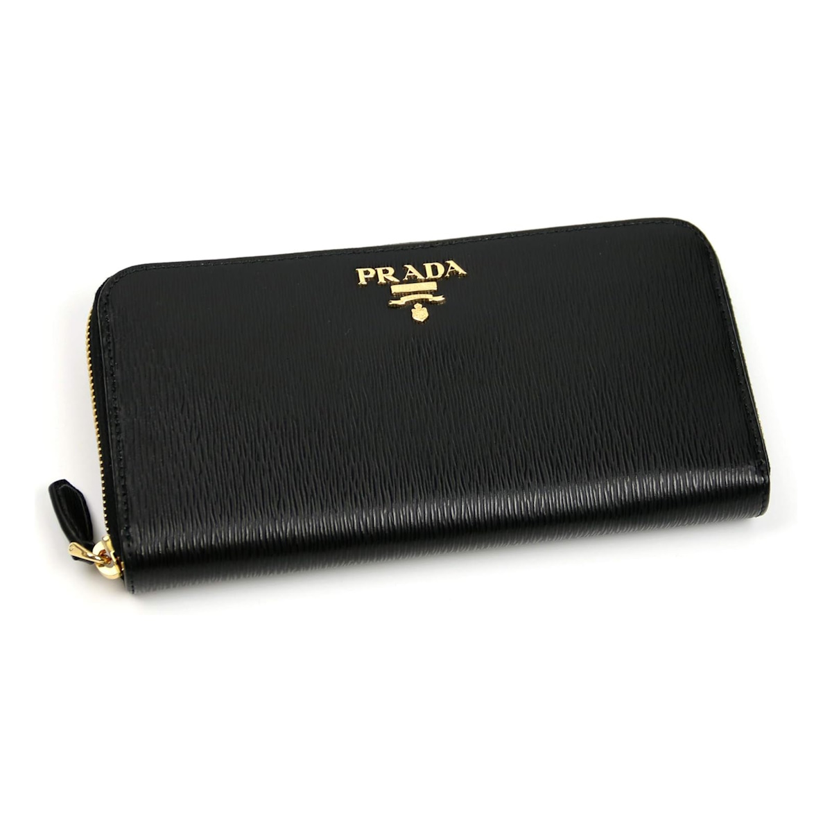 Prada Vitello Women's 1MH176 Leather Wallet With Zip Around - Black