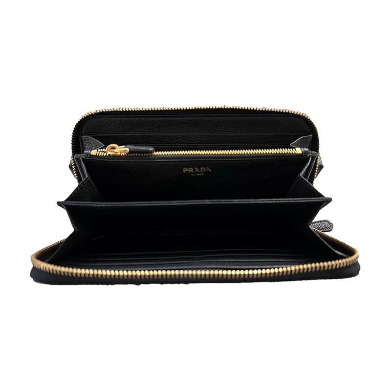 Prada Leather Wallet 1ML506 Zip Around Black Wallets Online