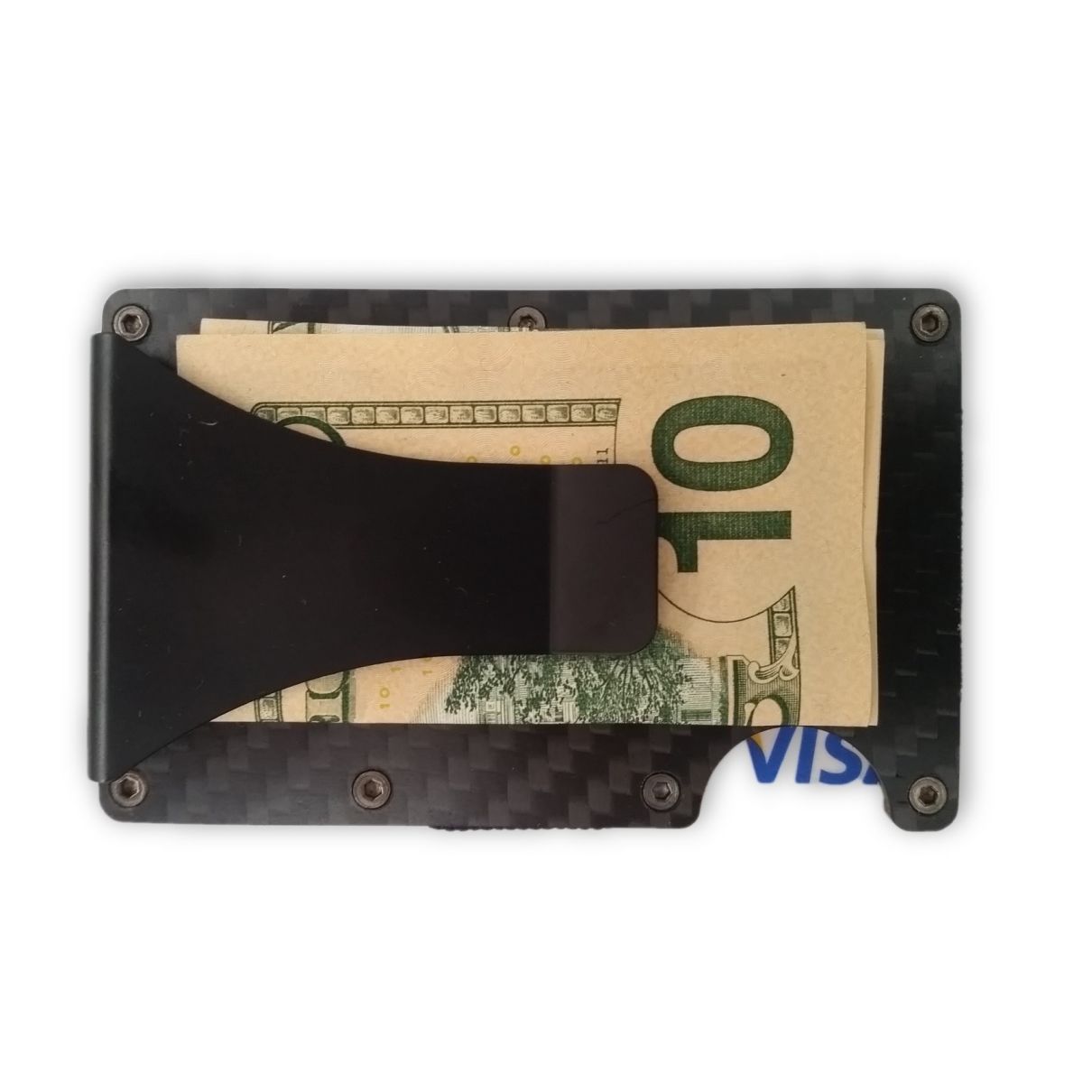 Minimalist Carbon Fiber Wallet with Money Clip - Black