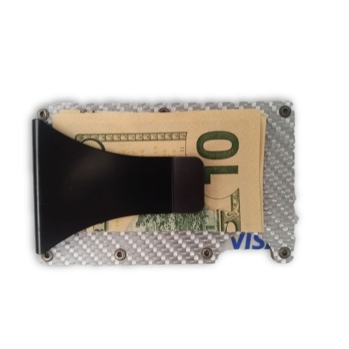 solo Minimalist Carbon Fiber Wallet with Money Clip - Silver
