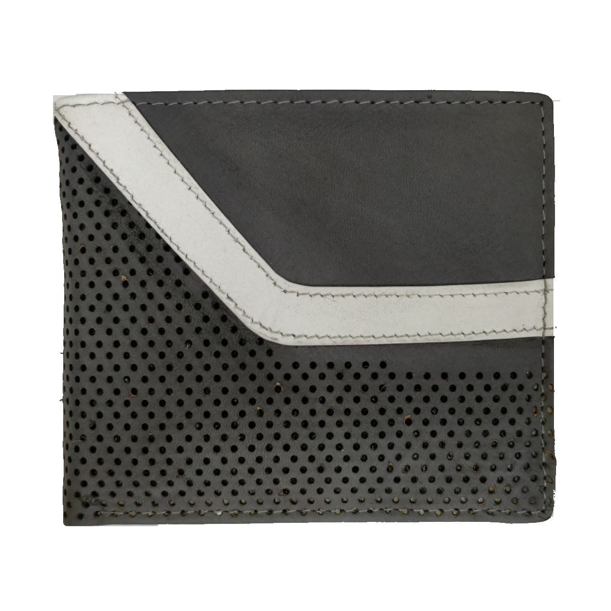 Leather Wallet With Broken Strip and Coin Pouch - Grey