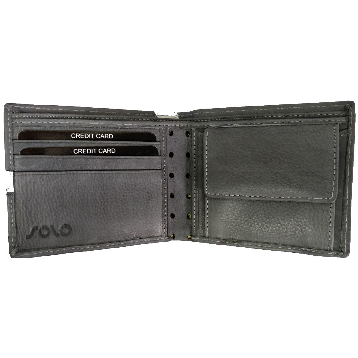 solo Leather Wallet With Broken Strip and Coin Pouch - Grey